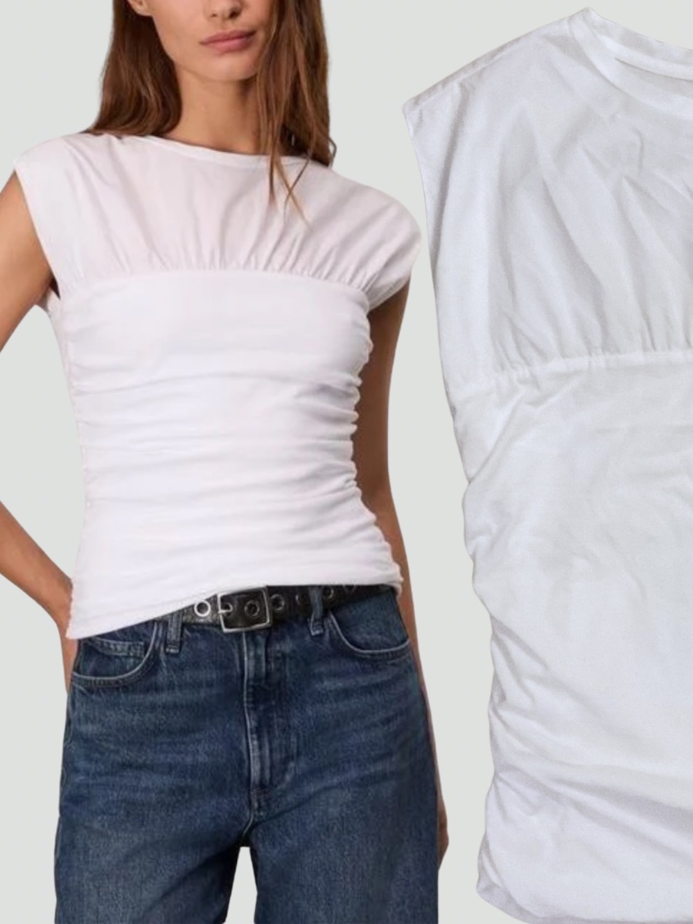 Rag & Bone Mica Banded Ruched Top White Cotton M NWOT